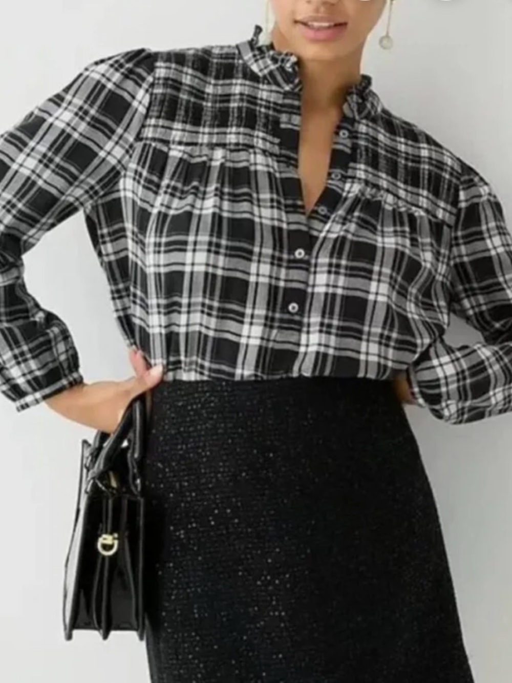 J. Crew Ruffle Neck Cotton Flannel Popover Top